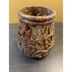 Yankee Candle Soapstone Brown Candle Holder - 4" High & 2.5" Diameter
